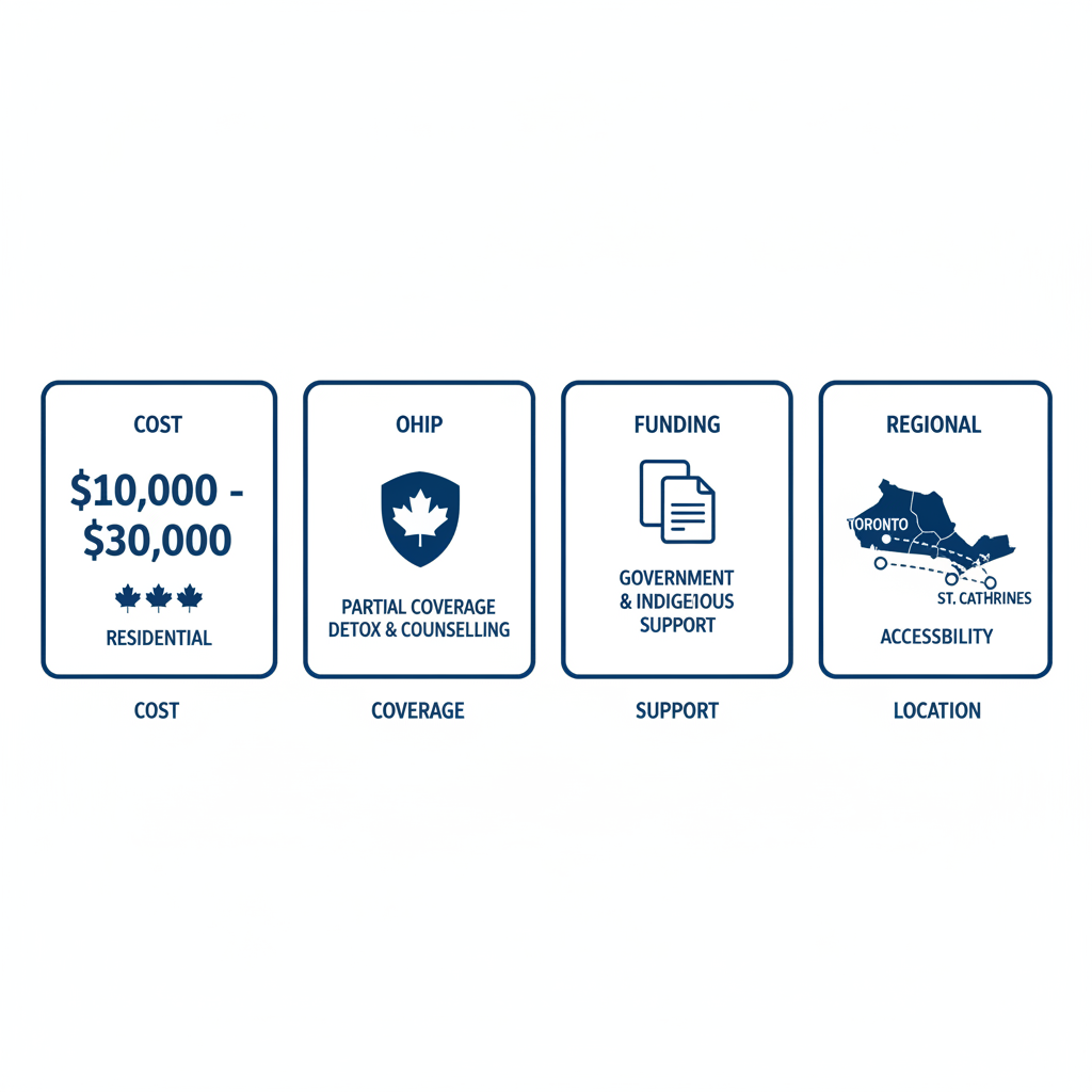 Infographic illustrating cost, OHIP coverage, funding options, and regional accessibility factors for selecting rehab programs in Ontario