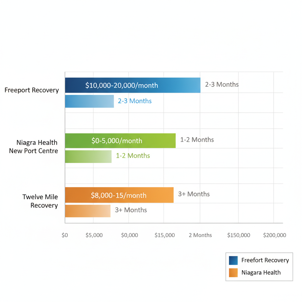 Horizontal bar chart comparing costs and program durations of local rehab providers in St. Catharines.