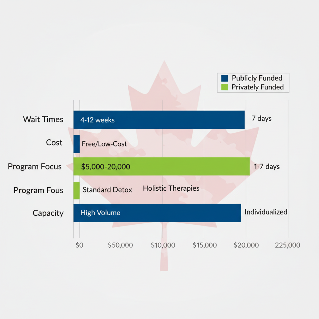 Horizontal bar chart comparing public and private rehab options in Ontario