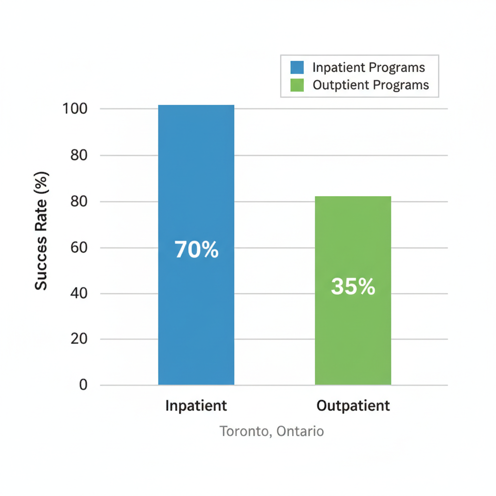 Bar chart comparing success rates of inpatient and outpatient drug rehab programs in Toronto