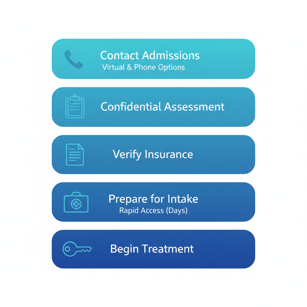 Vertical process flow diagram illustrating five steps to initiate addiction recovery in Ontario