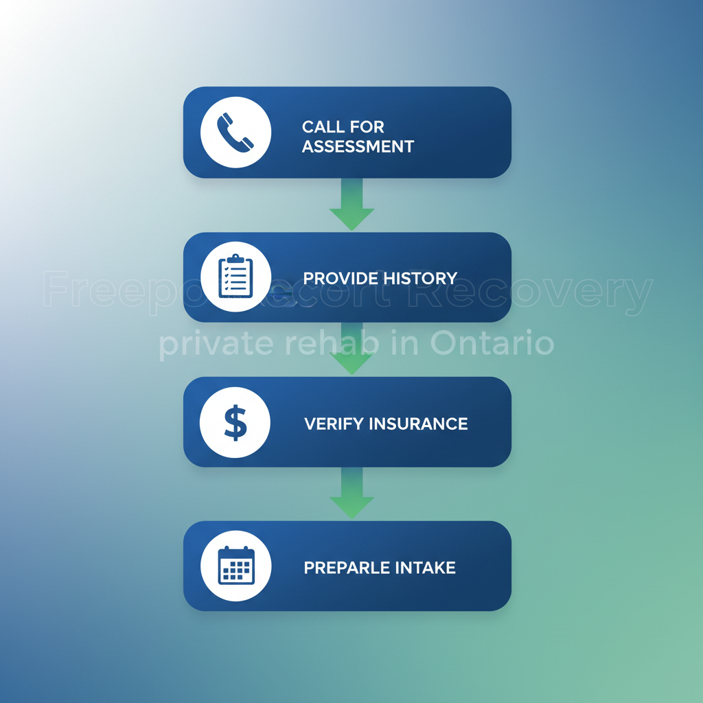 Vertical process flow diagram illustrating five steps to start recovery journey at Freeport Recovery.