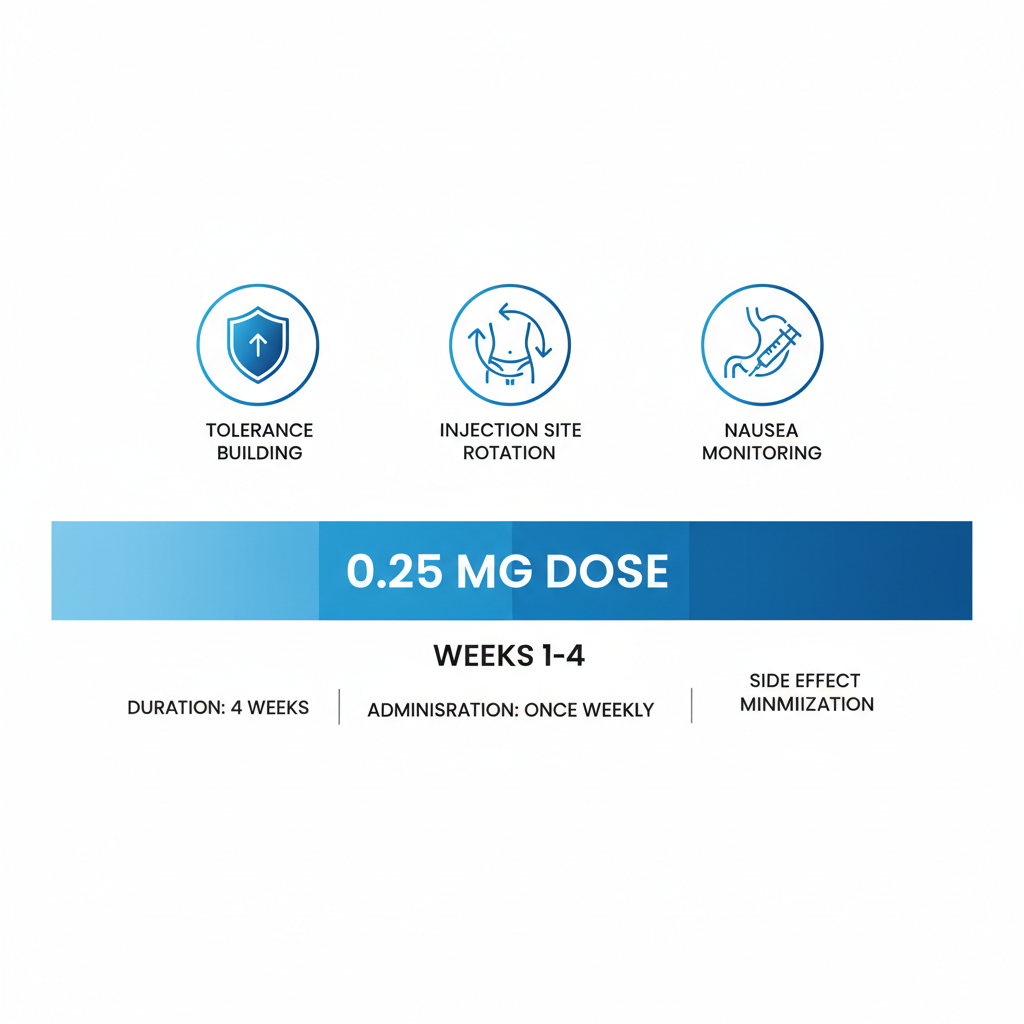 Infographic illustrating Ozempic dosing fundamentals with timeline and key considerations