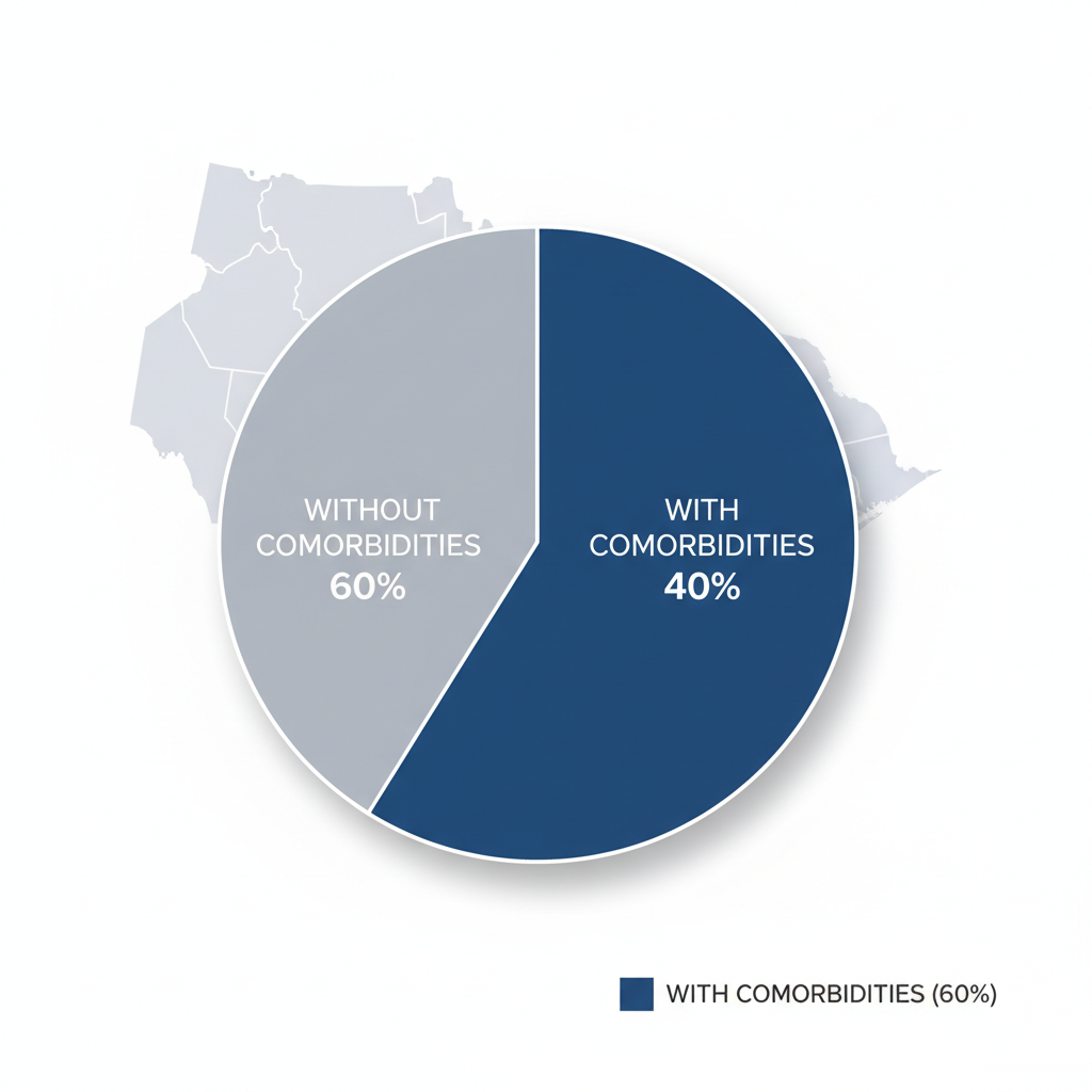 Pie chart showing 40% of Ontario substance users have mental health comorbidities versus 60% without, on faded map background.