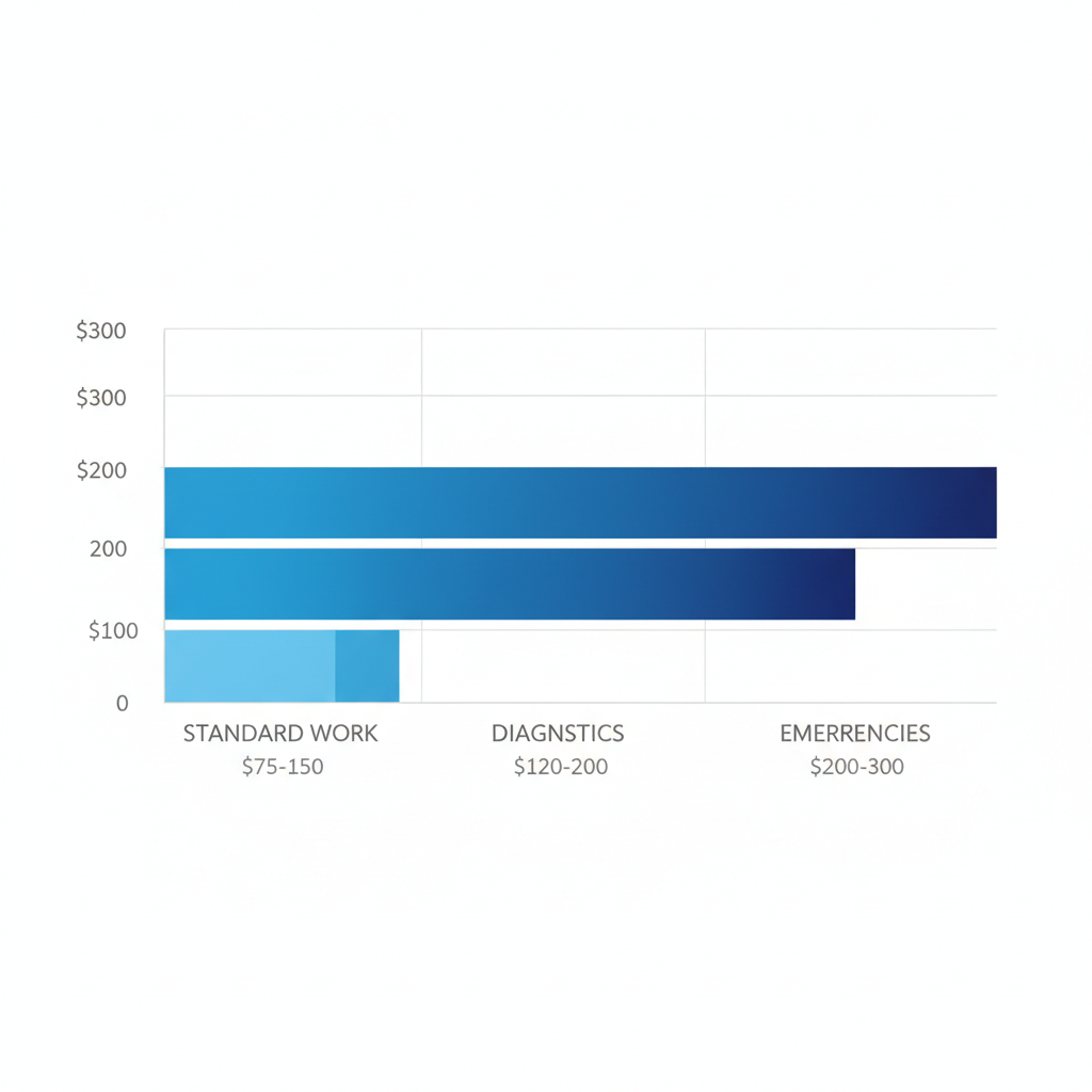 Horizontal bar chart of average electrician costs in Cape Cod categories including standard work, diagnostics, and emergencies with hourly rate ranges.