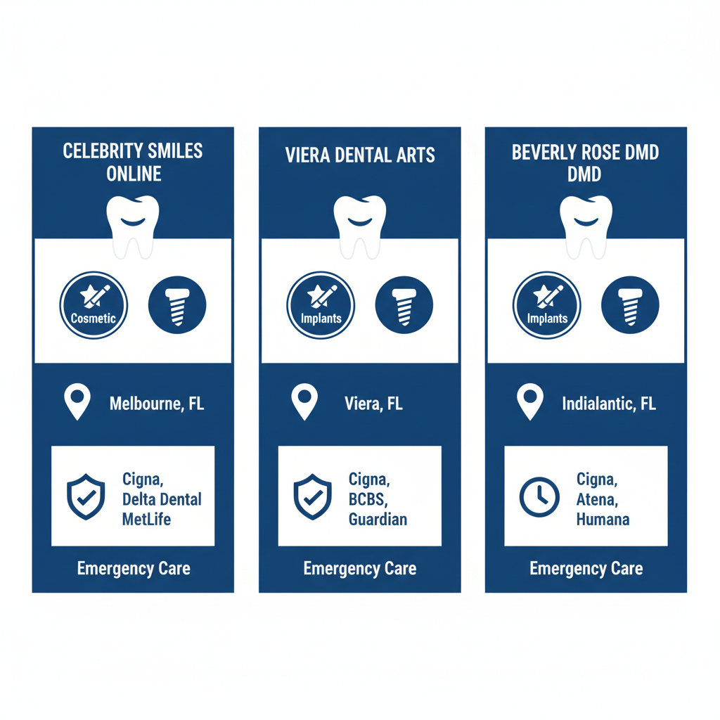 Infographic comparing features of top dental clinics in Melbourne, Florida area