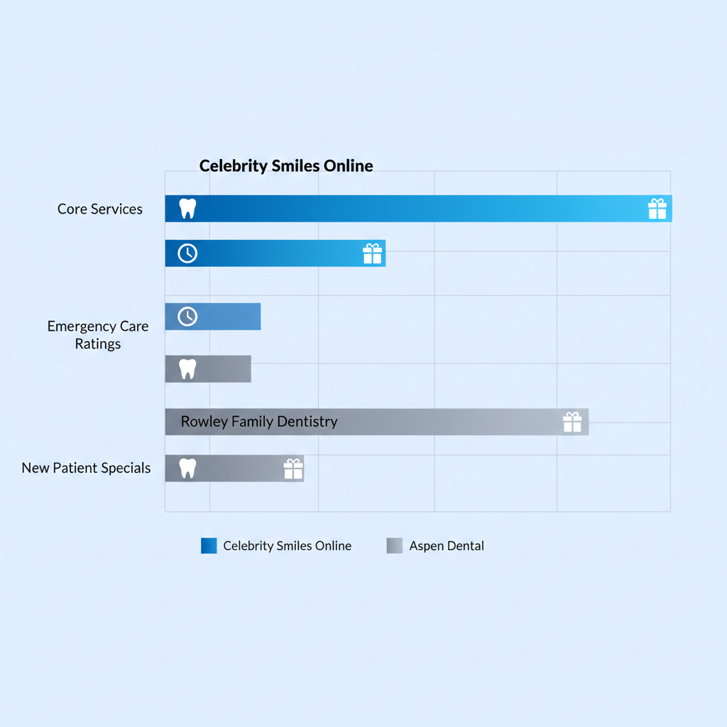 Horizontal bar chart comparing key features of dental practices in Melbourne, Florida