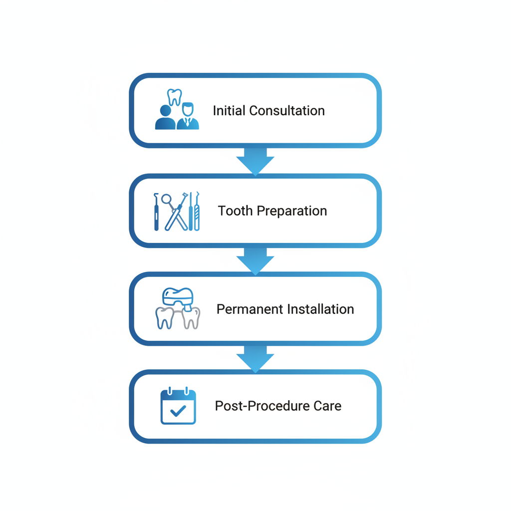 Vertical process flow diagram of dental bridge procedure in four stages