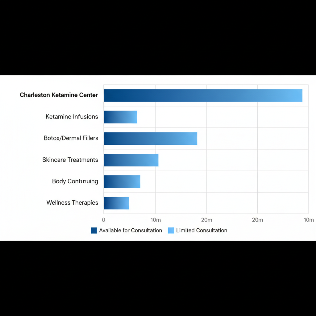 Horizontal bar chart comparing key services and specialties of top aesthetic spas in Charleston, SC area