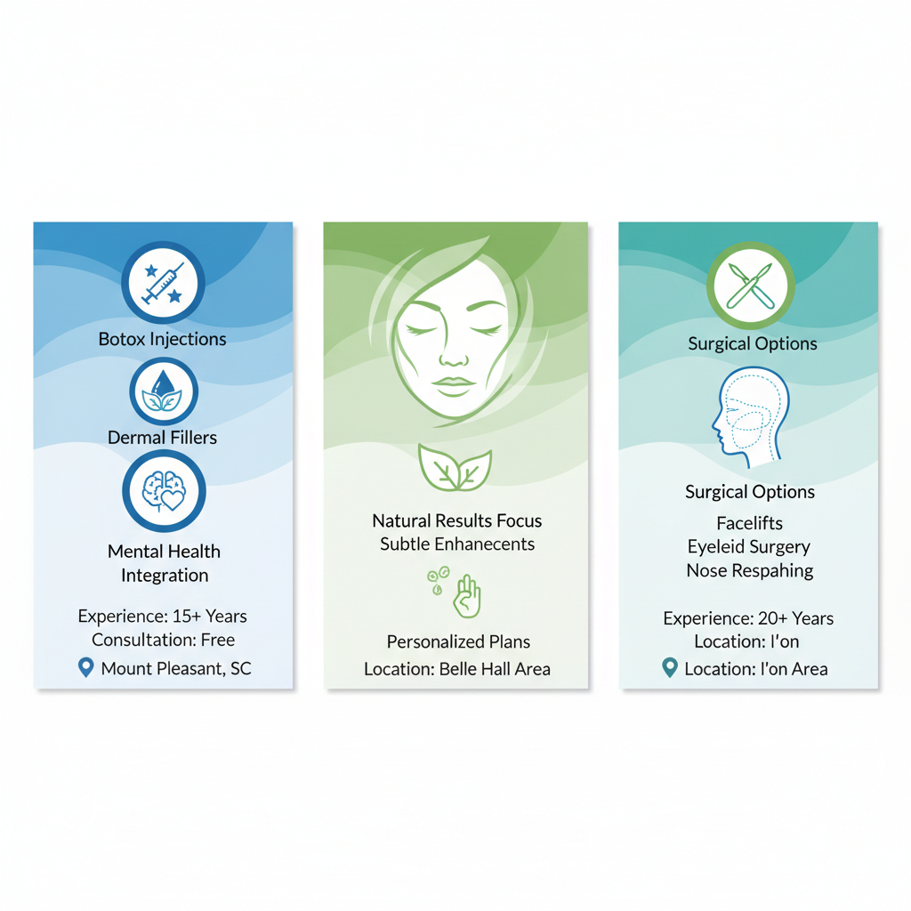 Infographic comparing top Botox providers in Mount Pleasant SC with service icons and key stats