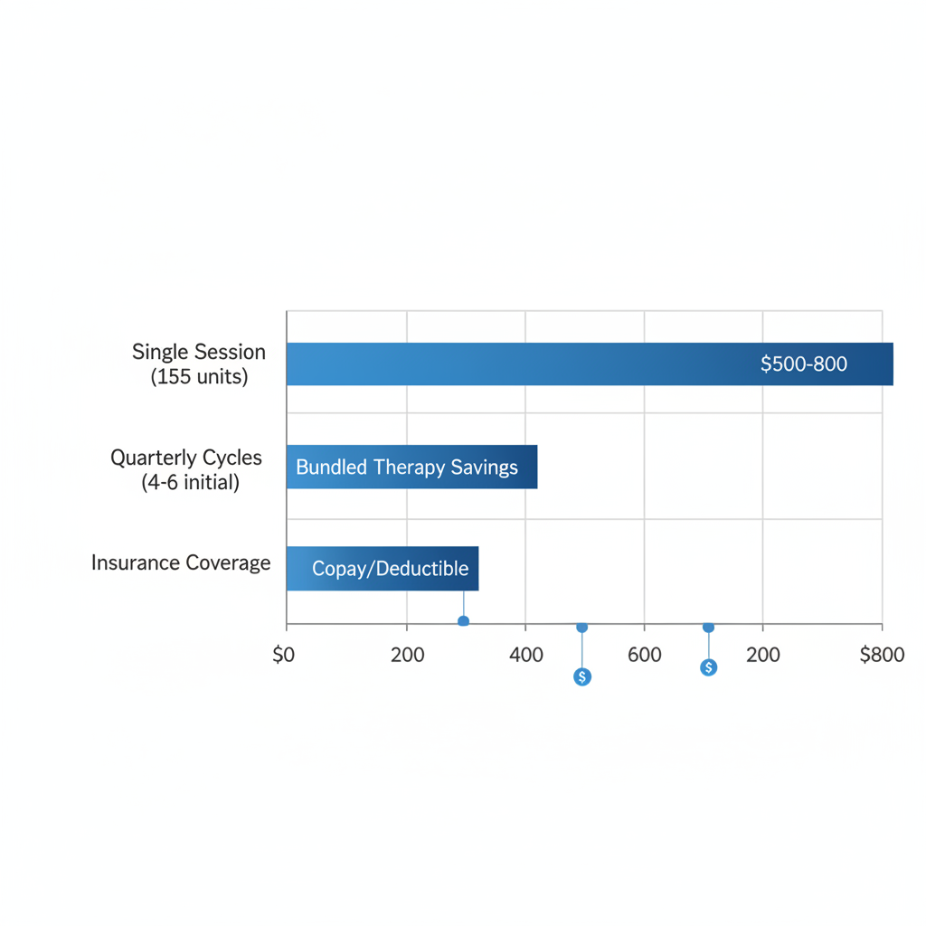 Horizontal bar chart illustrating Botox for migraine treatment costs, including session prices, cycles, and insurance options.