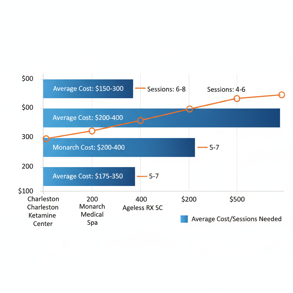 Horizontal bar chart comparing laser hair removal costs and sessions for Charleston clinics