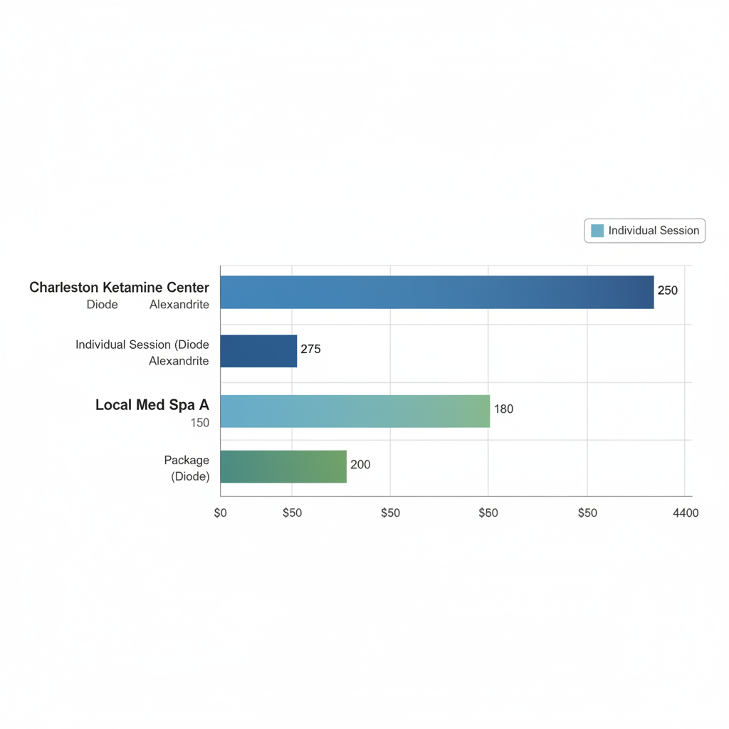 Horizontal bar chart comparing laser hair removal costs and features for providers in Mt Pleasant and Charleston area