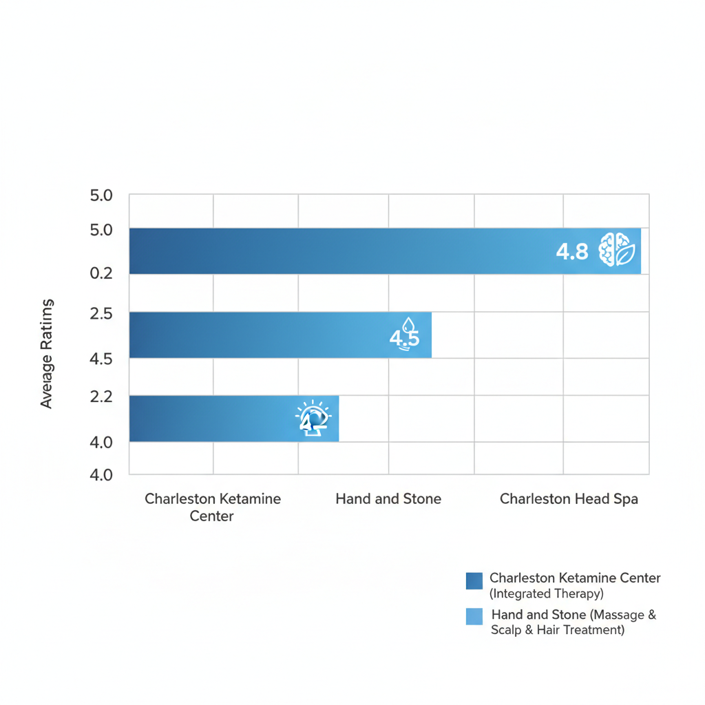 Bar chart comparing ratings of top facial spas in Charleston, highlighting Charleston Ketamine Center at 4.8