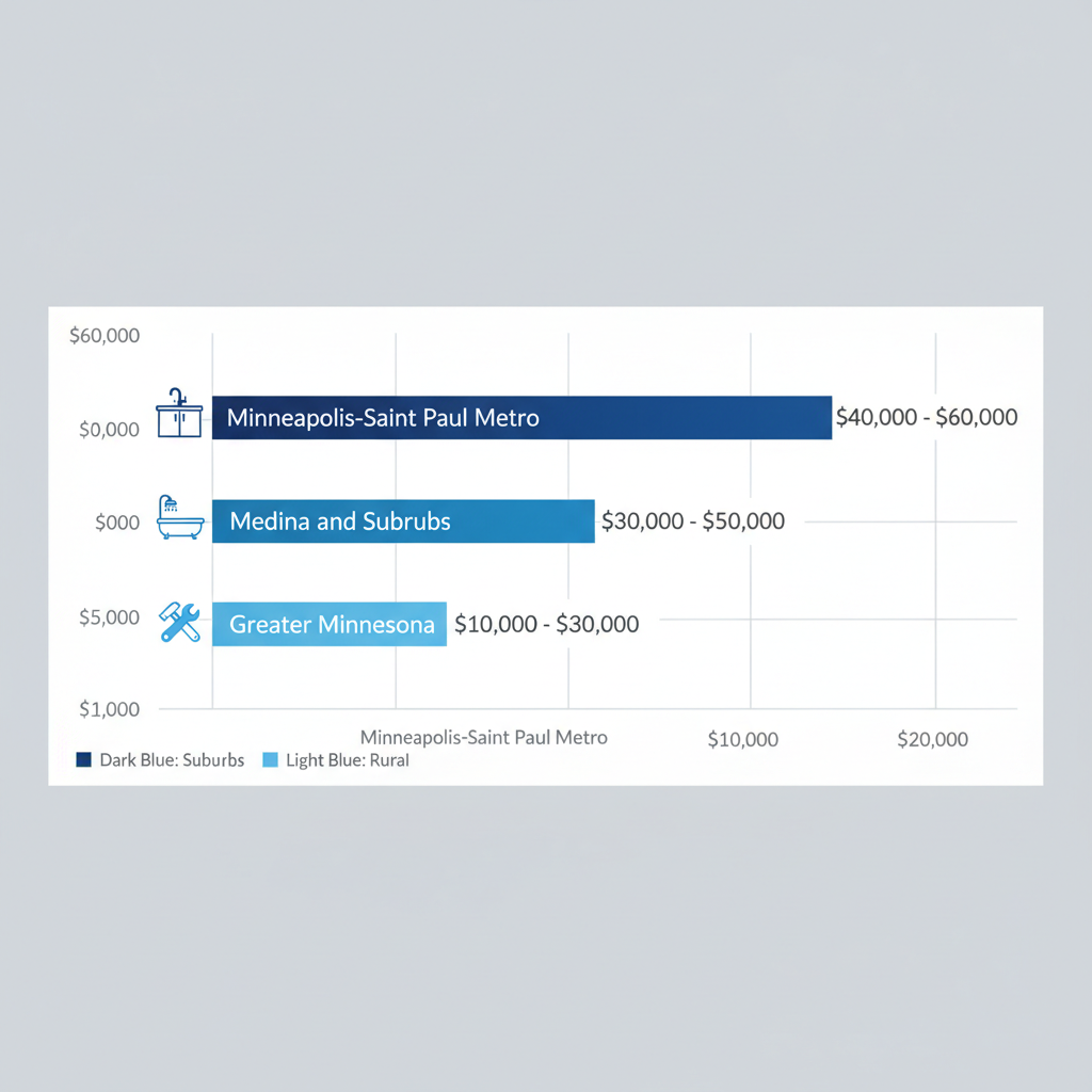 Horizontal bar chart comparing average home remodeling project costs across Minnesota regions with service icons
