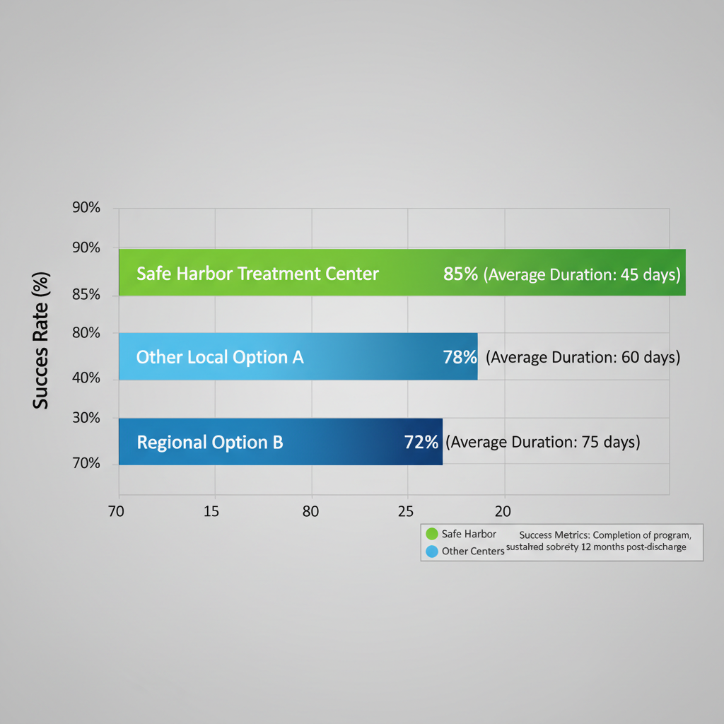 Horizontal bar chart comparing rehab success rates for centers near San Clemente, highlighting Safe Harbor Treatment Center.