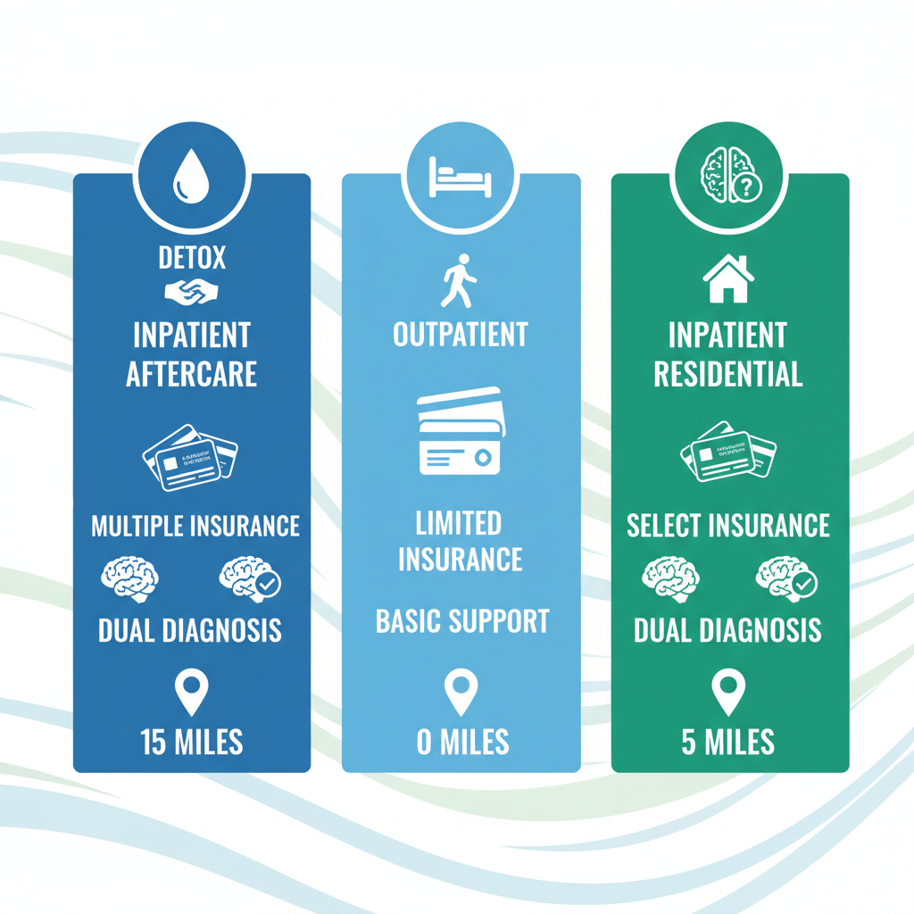 Infographic comparing key features of drug rehab centers near Laguna Beach