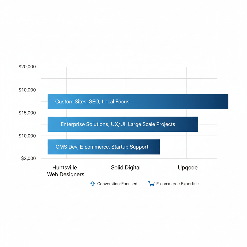 Horizontal bar chart comparing pricing and services of top web design companies in Decatur, Alabama