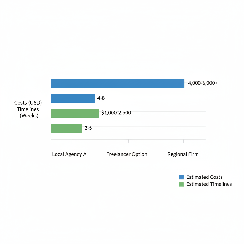 Horizontal bar chart comparing web design providers in Florence, Alabama by cost and timeline