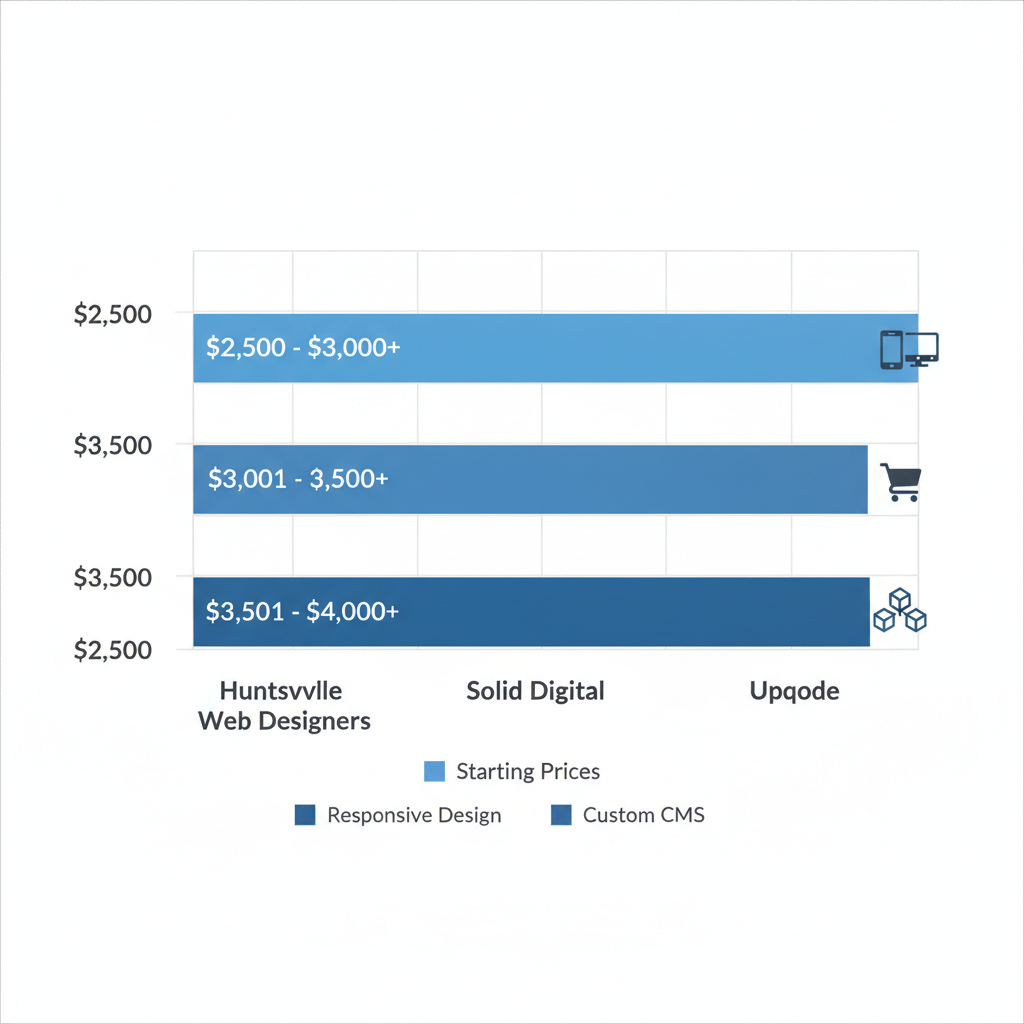 Horizontal bar chart comparing starting prices and specialties of top web design companies in Decatur, Alabama