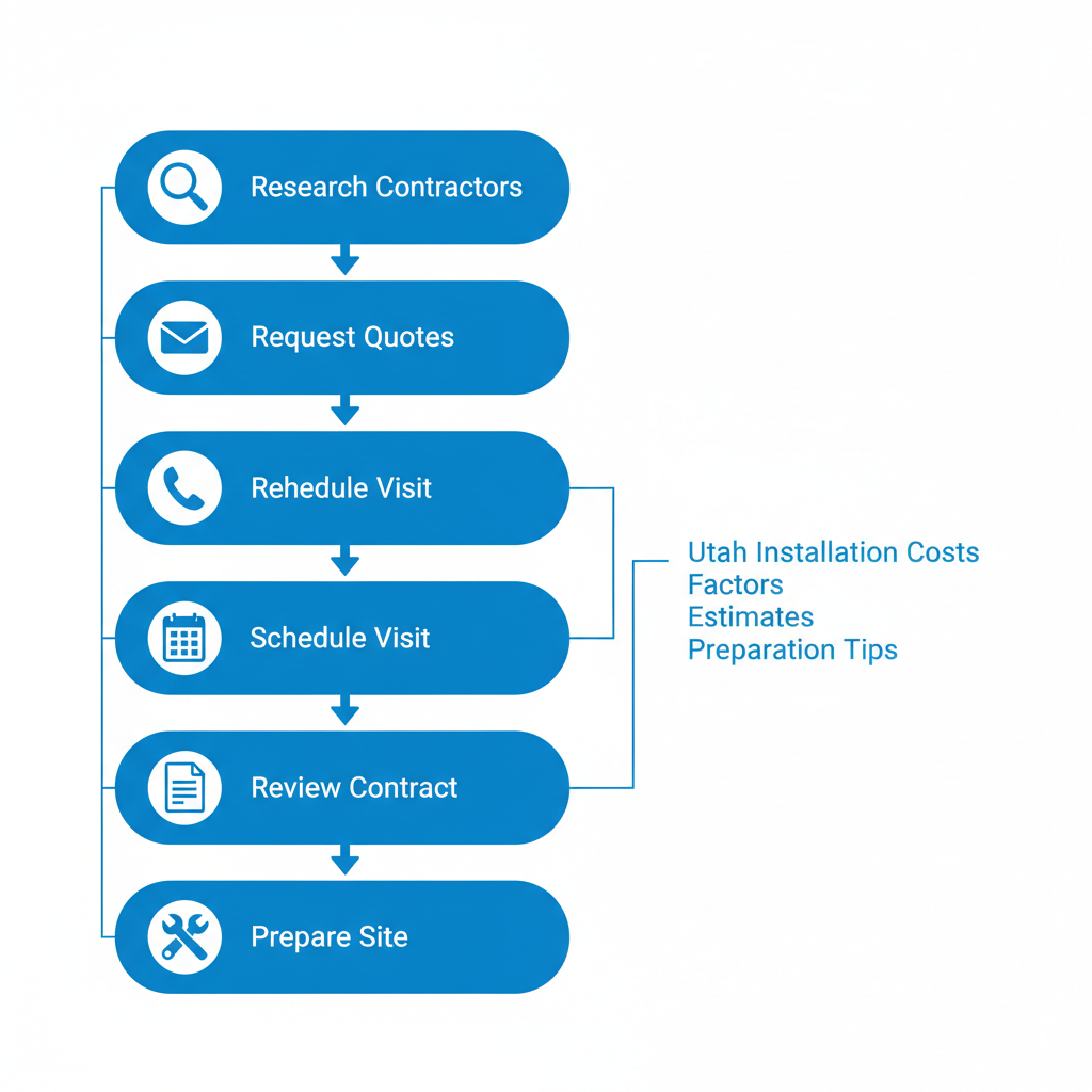 Vertical process flow diagram outlining five steps to secure a metal roofing project in Park City, Utah
