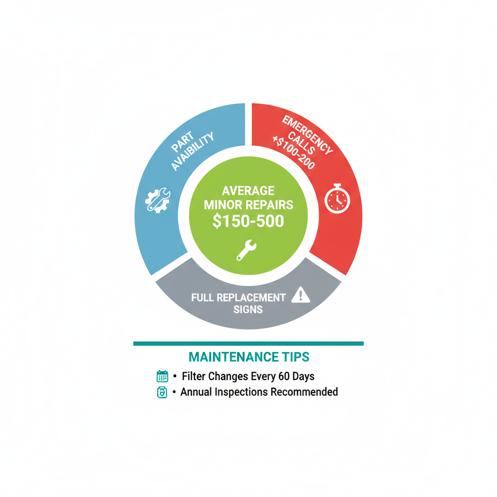 Infographic showing furnace repair cost factors in Albuquerque with average costs, segment icons, and maintenance tips