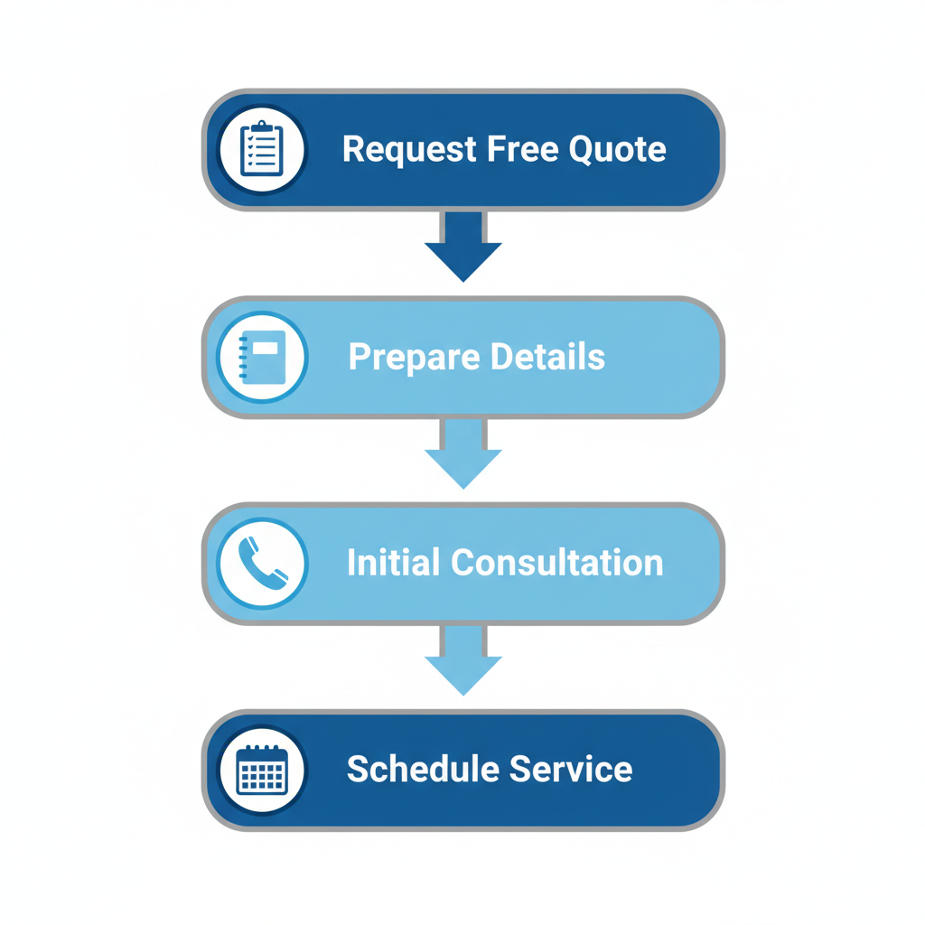 Vertical process flow diagram illustrating four steps to schedule HVAC services in Albuquerque with icons