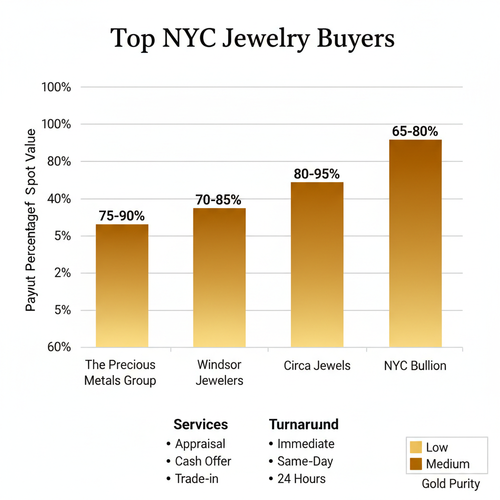 Horizontal bar chart comparing payout percentages of leading NYC jewelry buyers in the Diamond District.