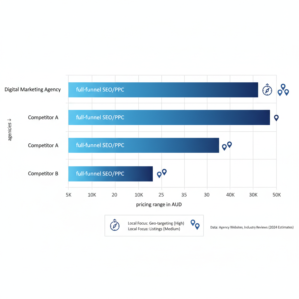 Horizontal bar chart comparing pricing and services of top digital marketing agencies in Melbourne