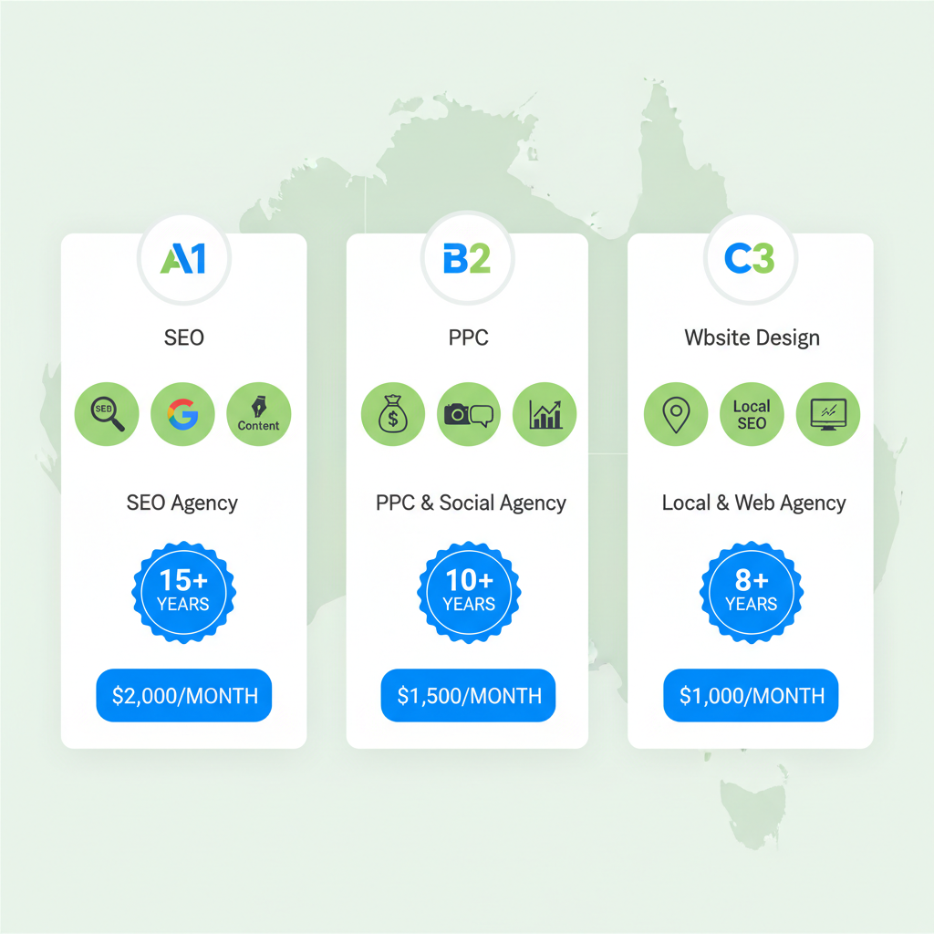Infographic comparing services, experience, and pricing of top digital marketing agencies in Brisbane