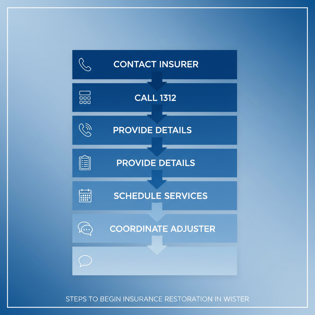 Vertical process flow diagram showing five steps to start restoration in Wister with icons and minimal labels