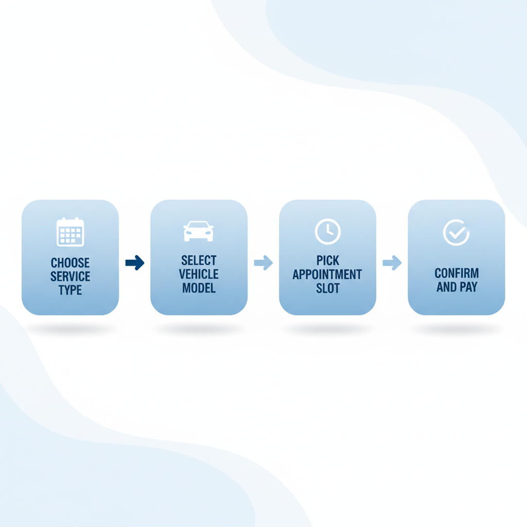 Horizontal process flow diagram illustrating the service scheduling steps at Dave Gill Chevrolet dealership.