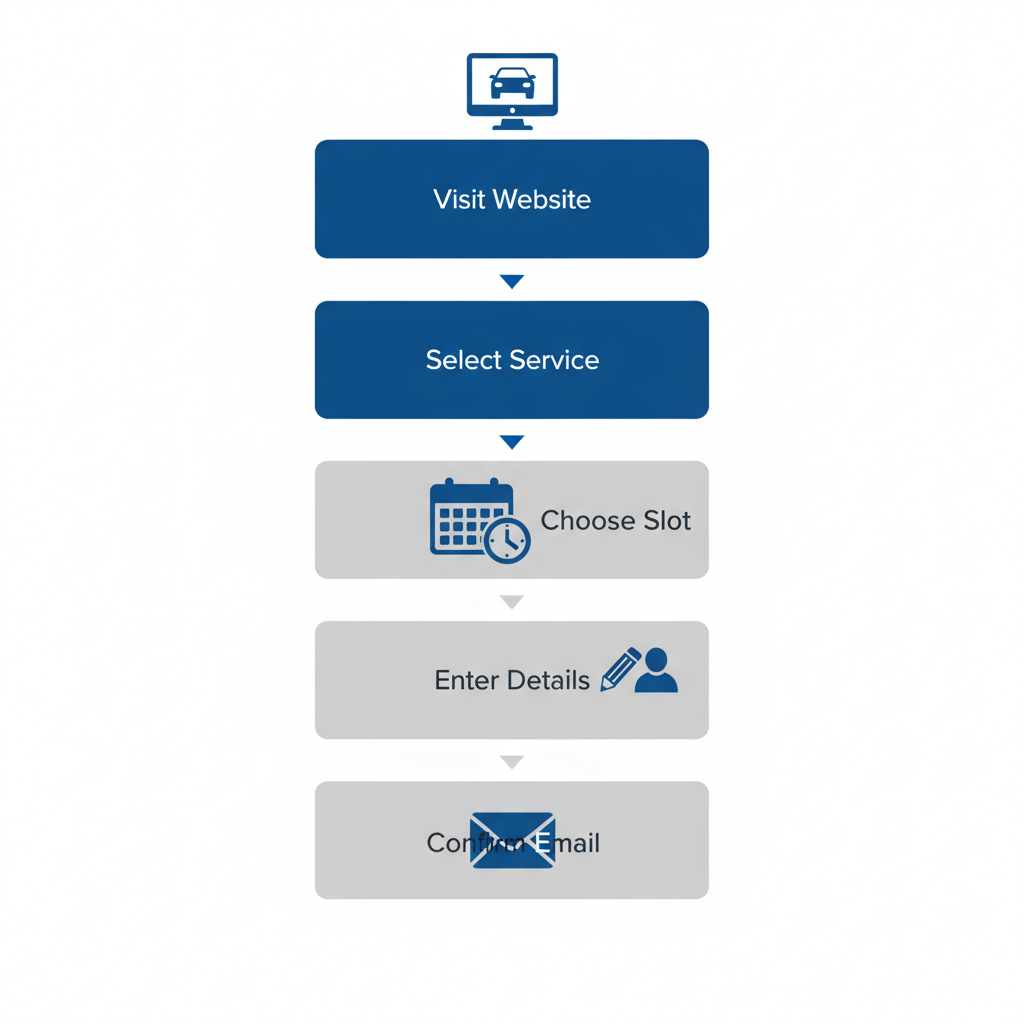 Vertical process flow diagram illustrating the five steps to schedule Chevy service at Dave Gill Chevrolet.