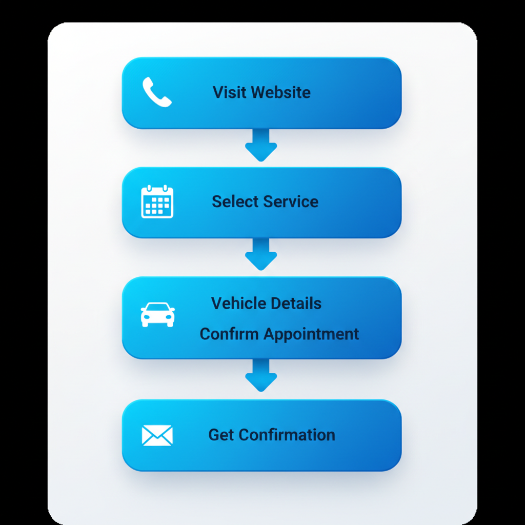 Vertical process flow diagram showing five steps to schedule a Chevy oil change at Dave Gill Chevrolet.