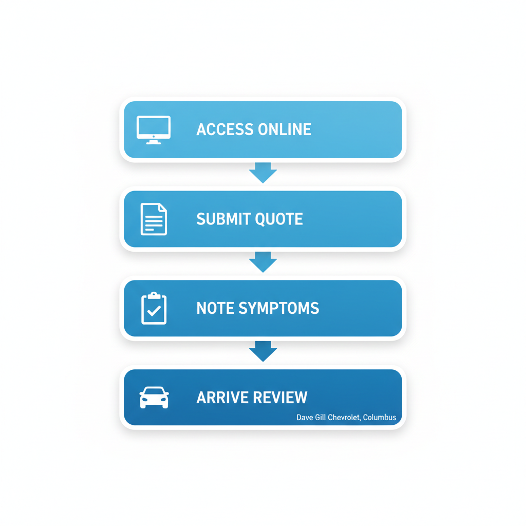 Vertical process flow diagram illustrating four steps to schedule Chevy tire service in Columbus, Ohio