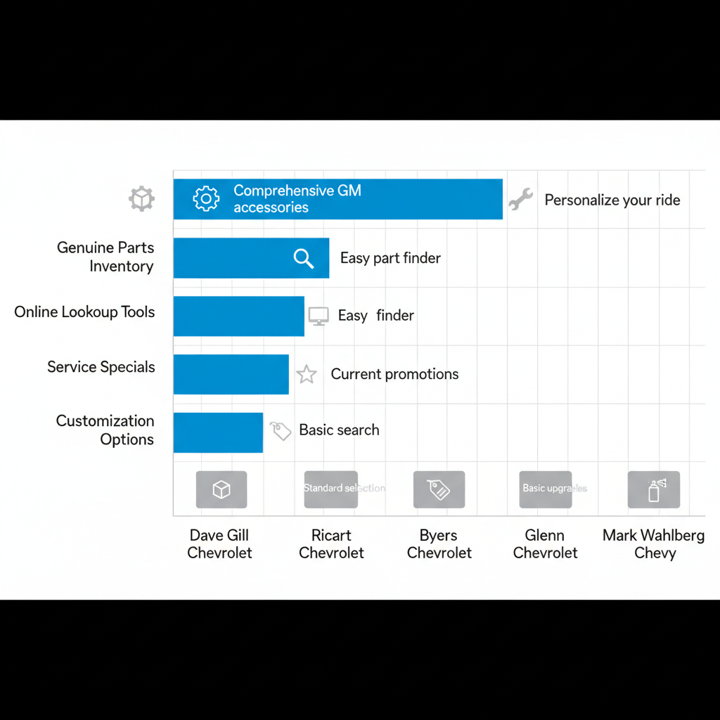 Bar chart comparing Chevy accessory services at Columbus dealerships, emphasizing Dave Gill Chevrolet's features