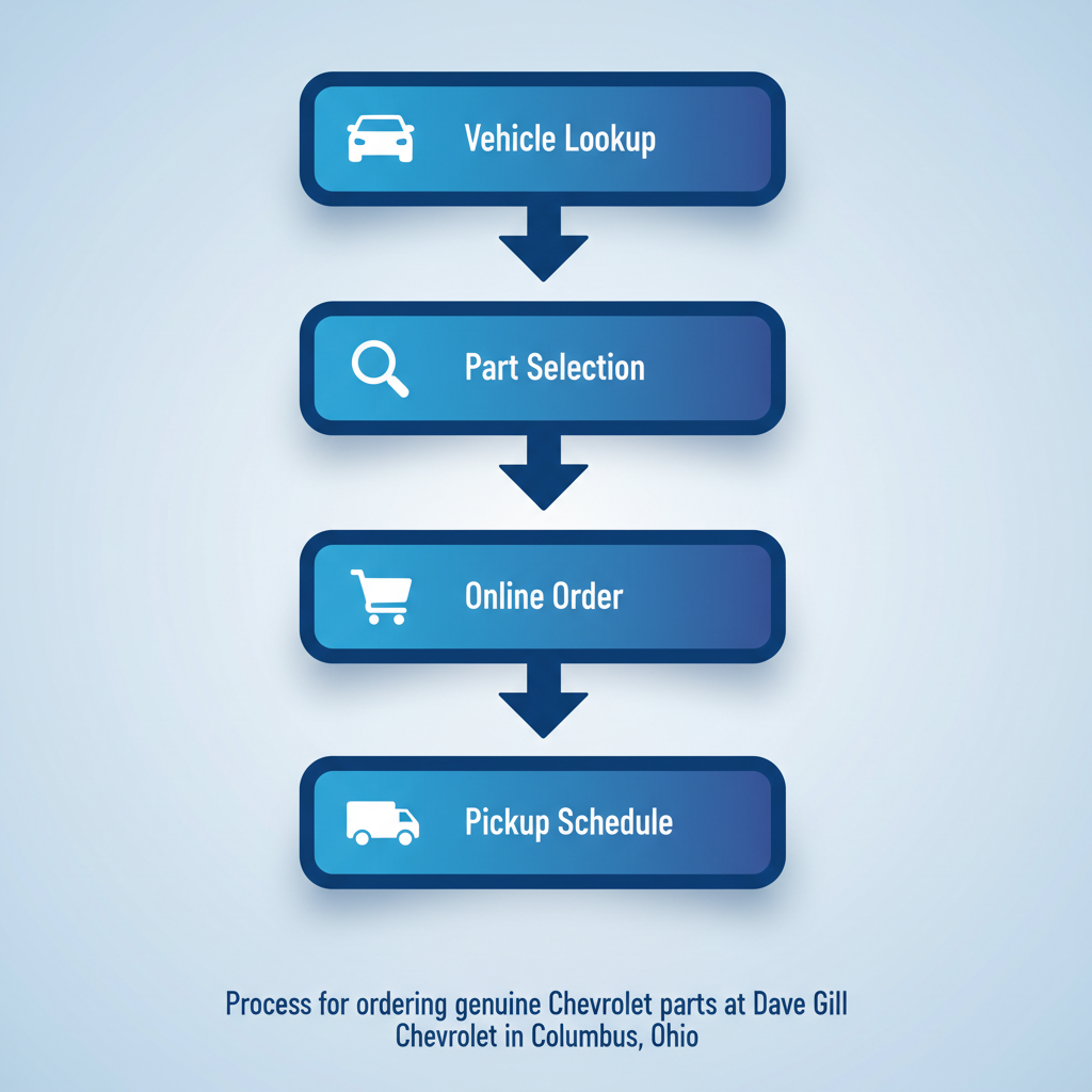 Vertical process flow diagram illustrating the steps to order genuine Chevrolet parts at Dave Gill Chevrolet dealership