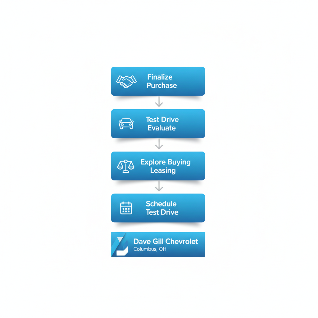 Vertical process flow diagram showing five steps to start with a local Chevy dealer.