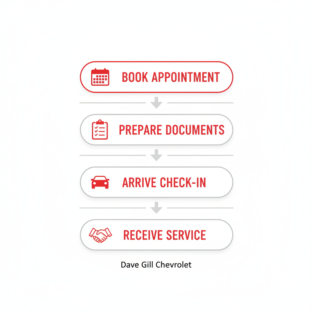 Vertical process flow illustrating steps to start local Chevy service scheduling