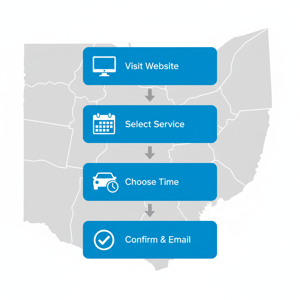 Vertical process flow diagram illustrating five steps to schedule vehicle service at Dave Gill Chevrolet.
