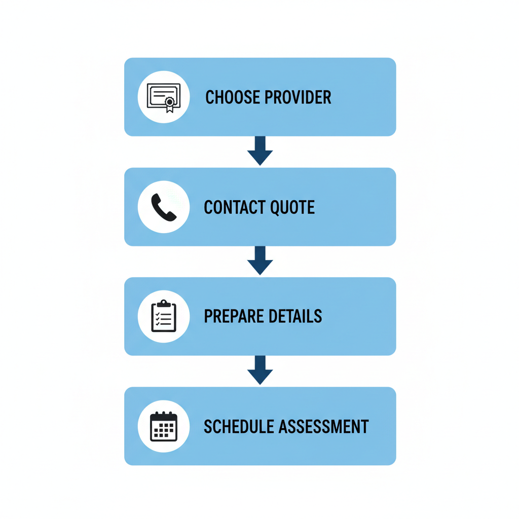 Vertical process flow diagram showing four steps to schedule AC repair in Cary with icons for each stage