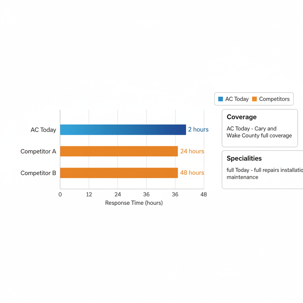 Horizontal bar chart comparing response times of HVAC providers in Wake County, highlighting AC Today's faster service.