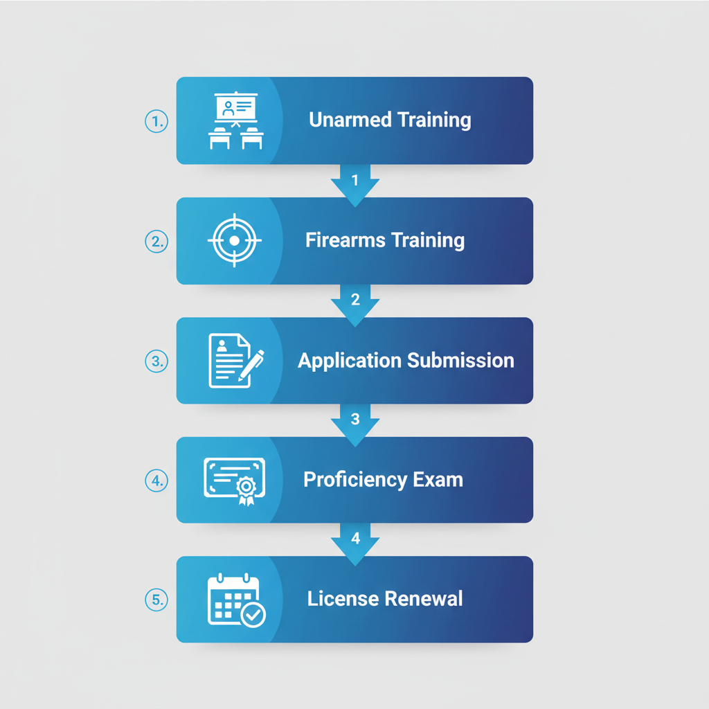 Vertical process flow diagram of steps for armed guard training and licensing in Tennessee