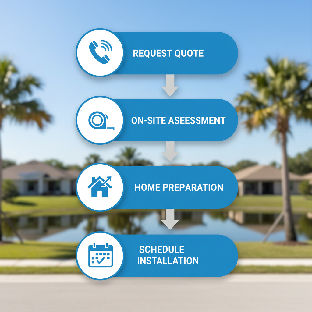 Vertical process flow diagram illustrating four steps to secure gutter services in Tavares