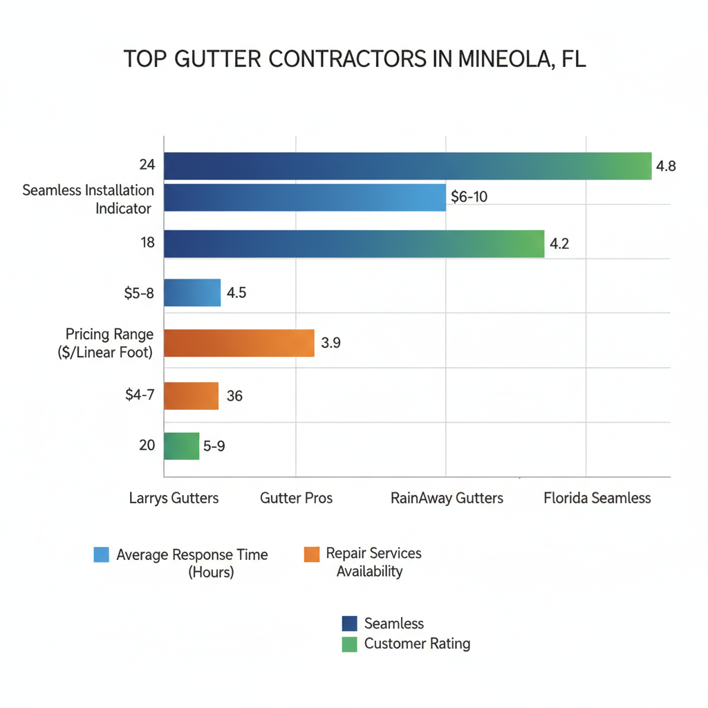 Horizontal bar chart comparing gutter contractors in Minneola, FL by response time, pricing, and ratings
