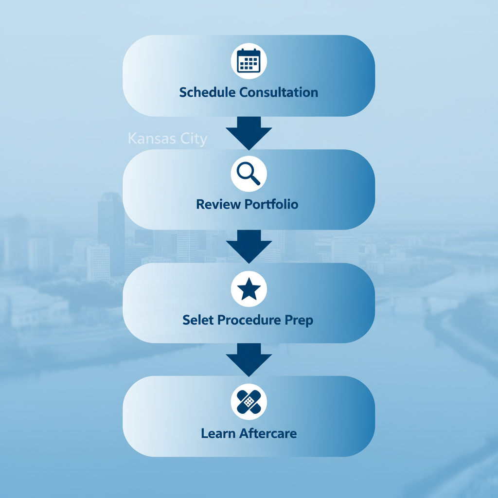 Vertical process flow diagram illustrating five key preparation steps for lip blushing procedure with icons and minimal labels