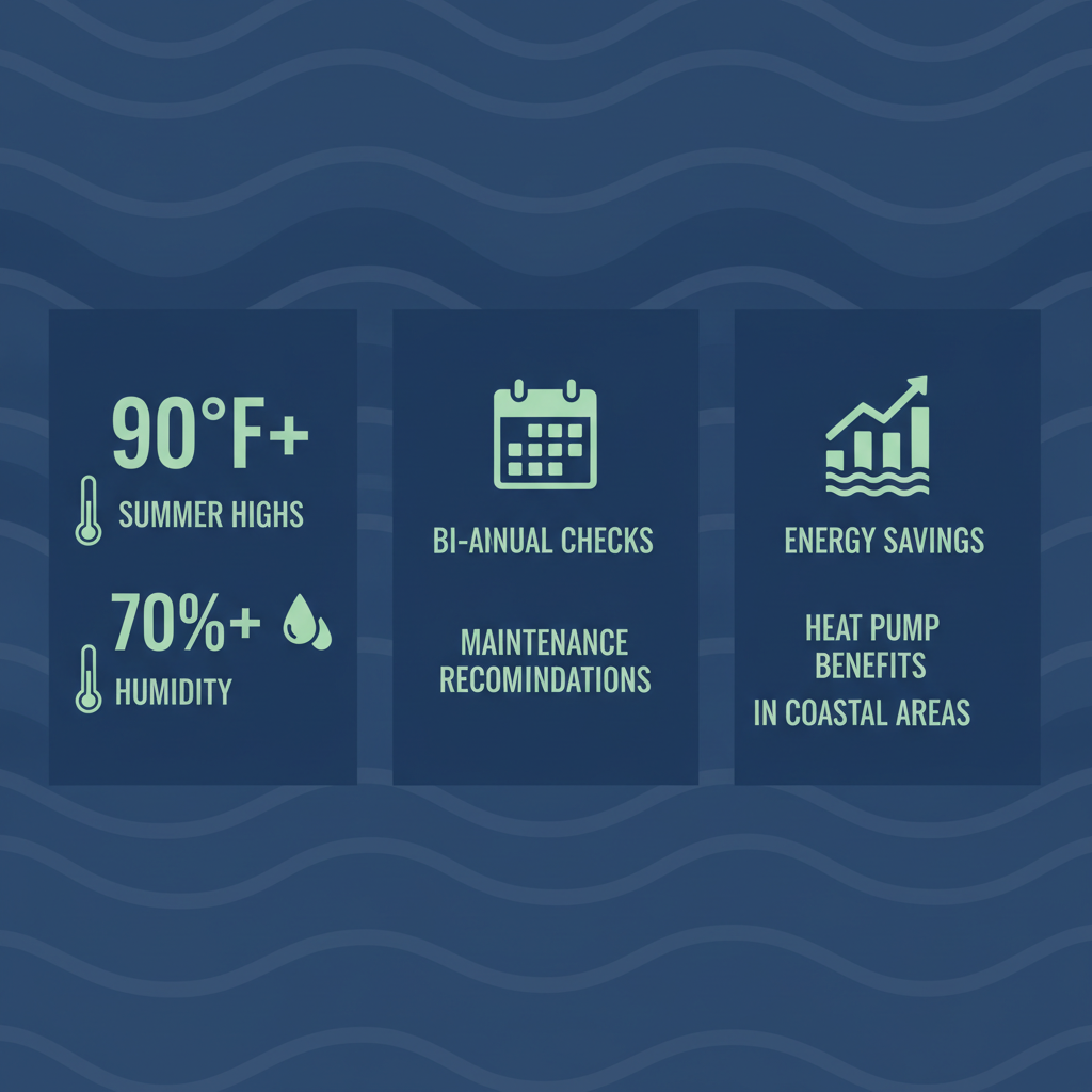 Infographic showing Charleston's climate statistics, HVAC maintenance recommendations, and heat pump efficiency benefits