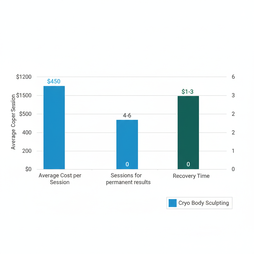 Bar chart illustrating comparison of Cryo Body Sculpting and CoolSculpting in terms of cost, sessions, and recovery time in Scottsdale.
