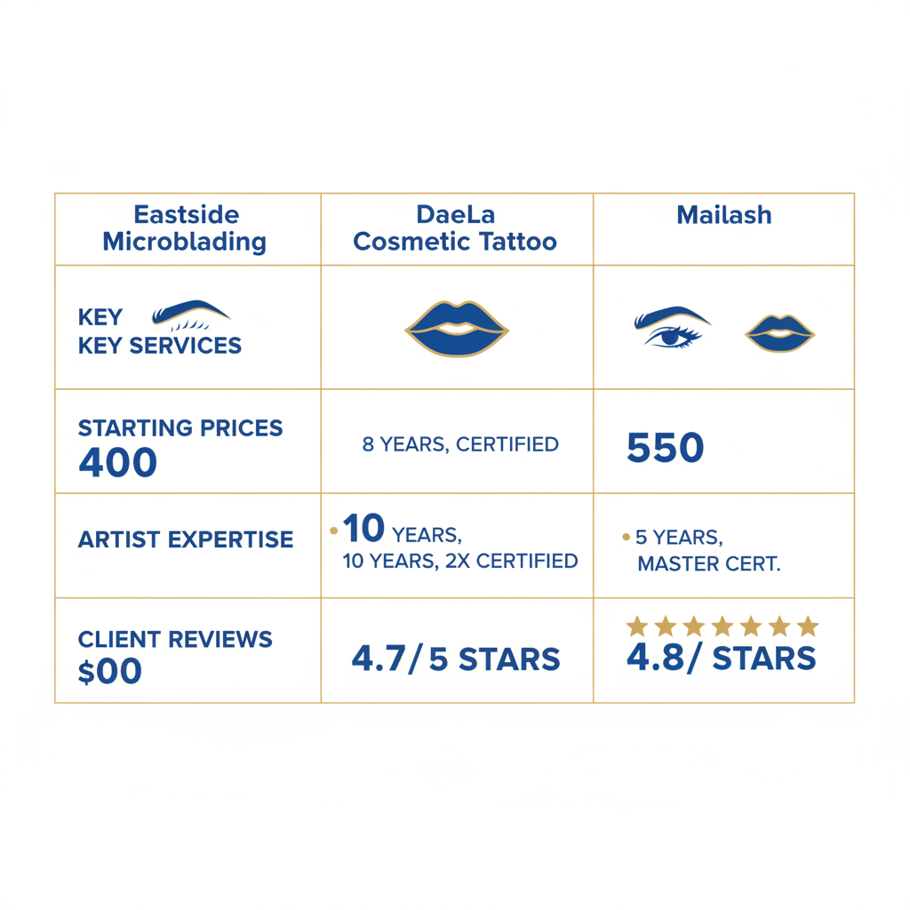 Infographic comparison of services, pricing, expertise, and reviews for Scottsdale permanent makeup studios