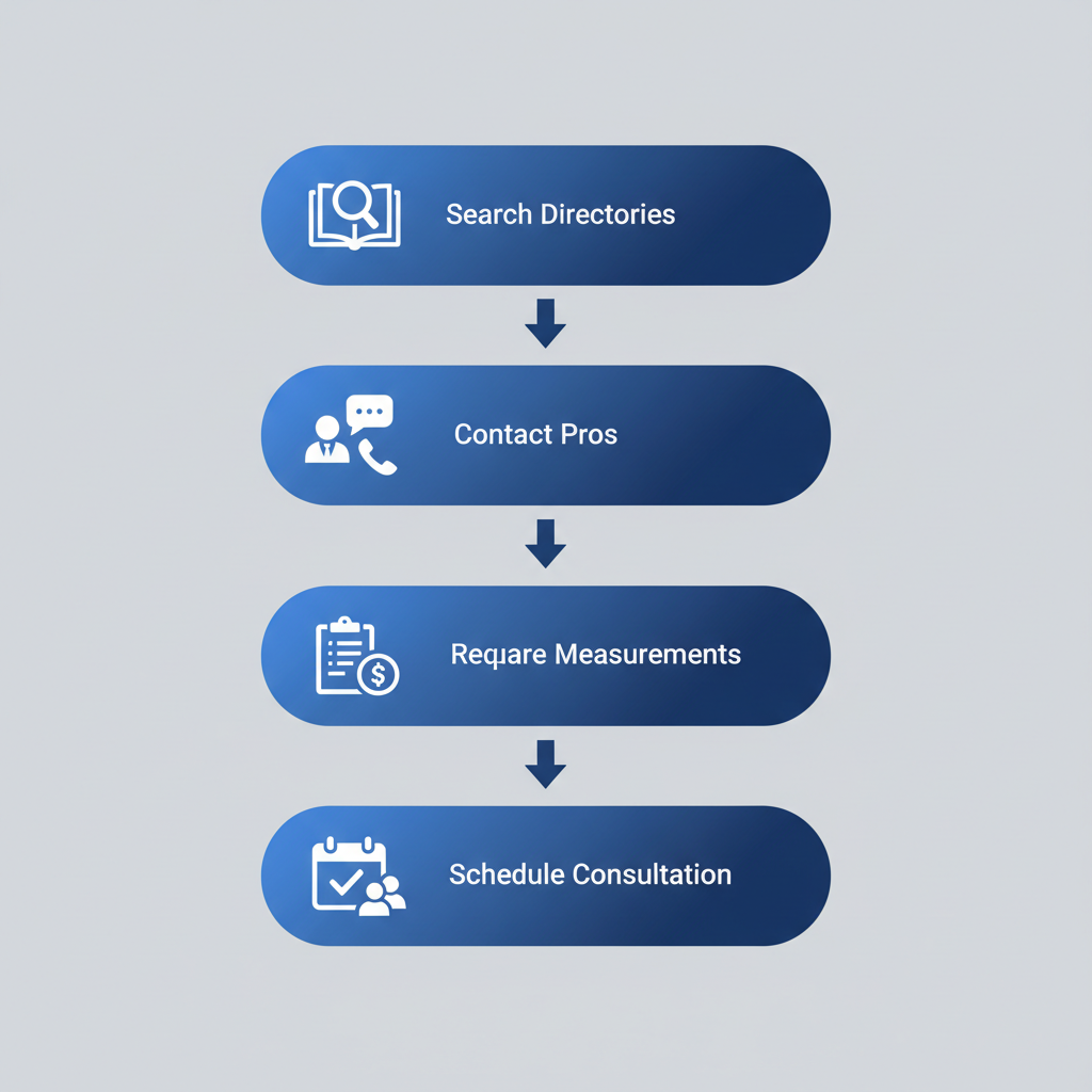Vertical process flow diagram with five steps for hiring deck builders in Portland, TX, featuring icons and connected stages.